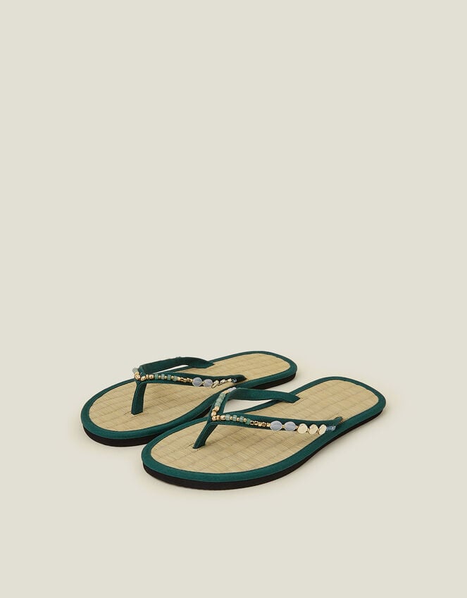 accessorize Beaded Seagrass Footbed Flip Flops Green