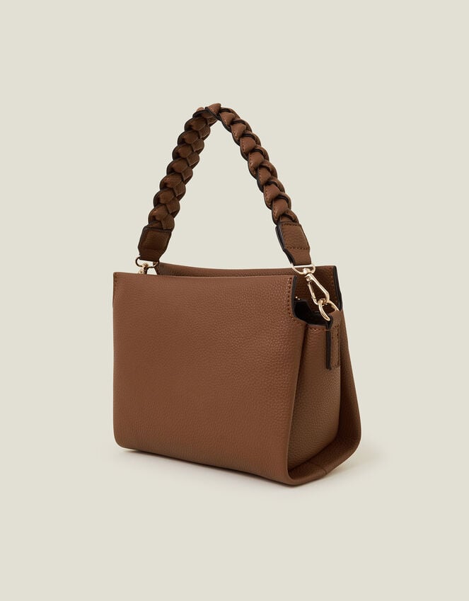 Accessorize Braid Strap Faux Leather Cross-Body Bag Tan