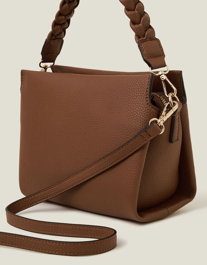 Accessorize Braid Strap Faux Leather Cross-Body Bag Tan