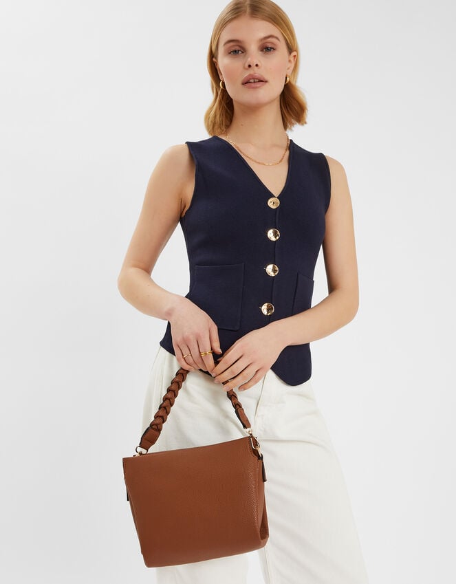 accessorize Braid Strap Faux Leather Cross-Body Bag Tan