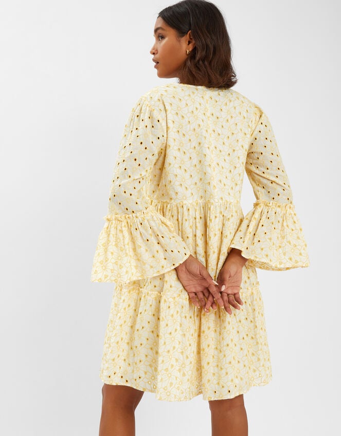 Accessorize Broderie Flute-Sleeve Mini Dress Yellow