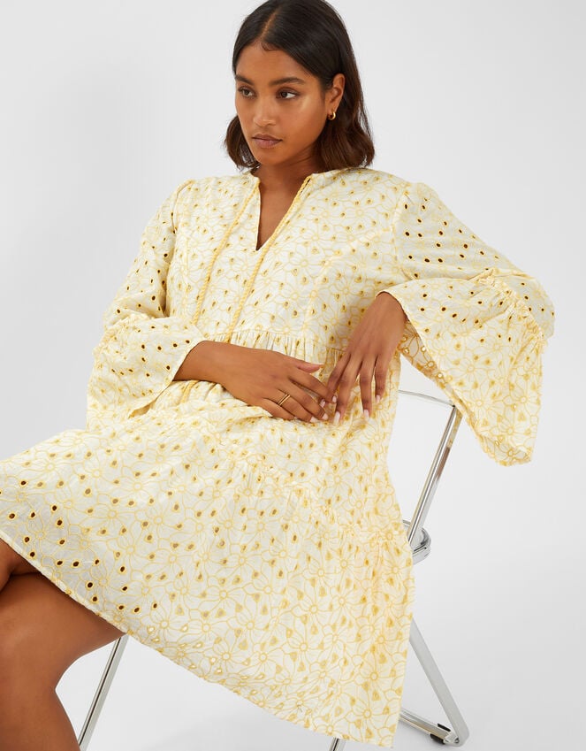 Accessorize Broderie Flute-Sleeve Mini Dress Yellow