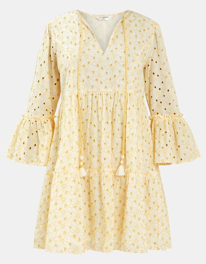 Accessorize Broderie Flute-Sleeve Mini Dress Yellow