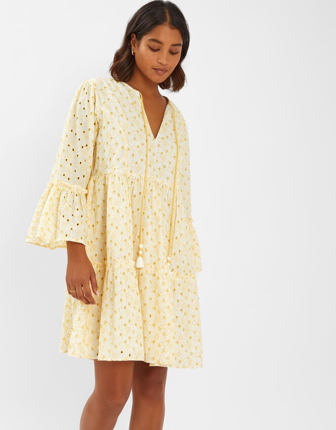 accessorize Broderie Flute-Sleeve Mini Dress Yellow