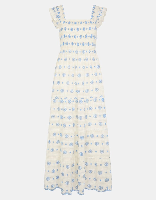 Accessorize Broderie Smocked Metallic Maxi Dress White