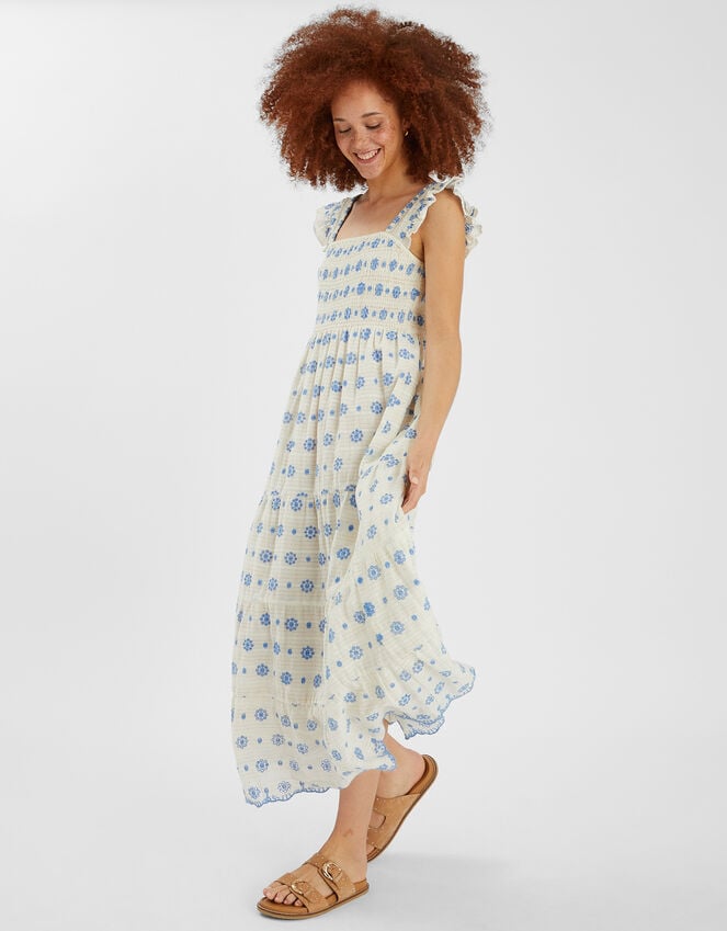 accessorize Broderie Smocked Metallic Maxi Dress White