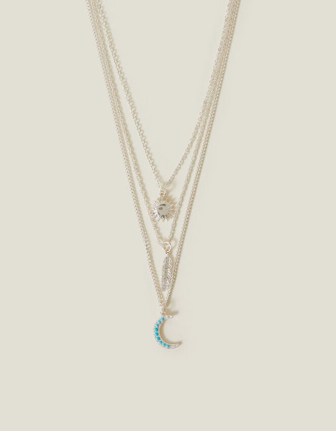 accessorize Celestial Pendant Layered Necklace Silver