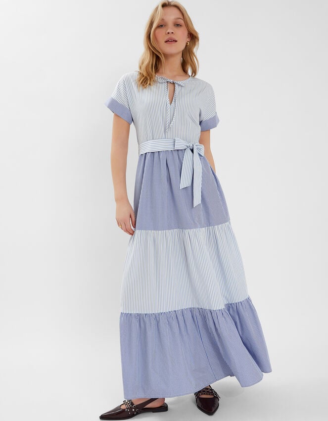 accessorize Colourblock Stripe Tiered Maxi Dress Blue