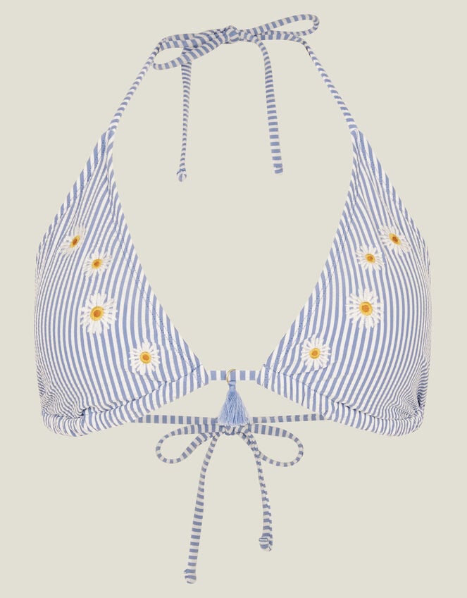 Accessorize Daisy Embroidered Stripe Bikini Top Blue