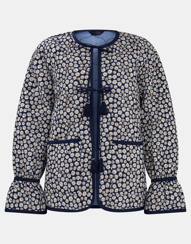 accessorize Daisy Print Tie-Front Quilted Jacket Blue