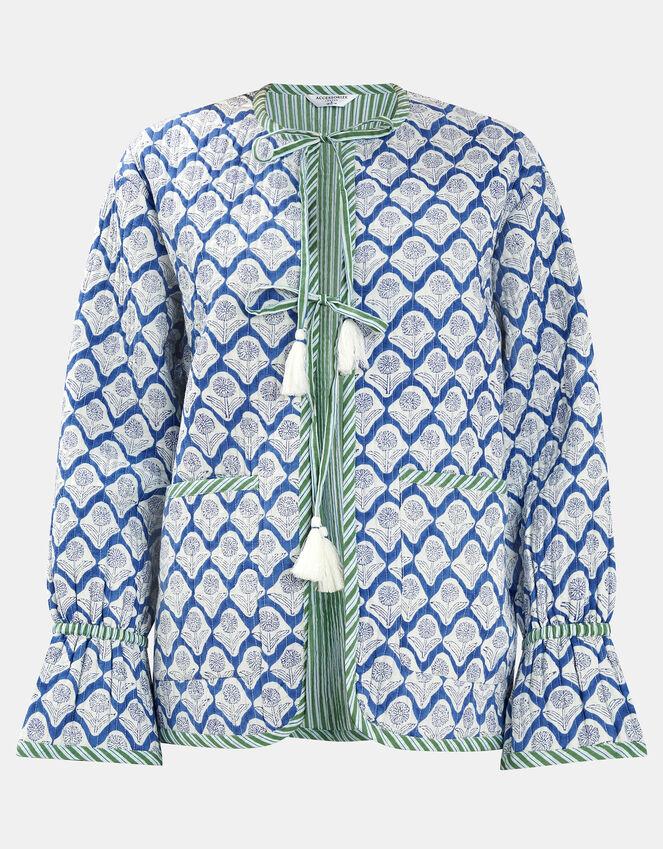 accessorize Dandelion Print Tie Quilted Jacket Blue