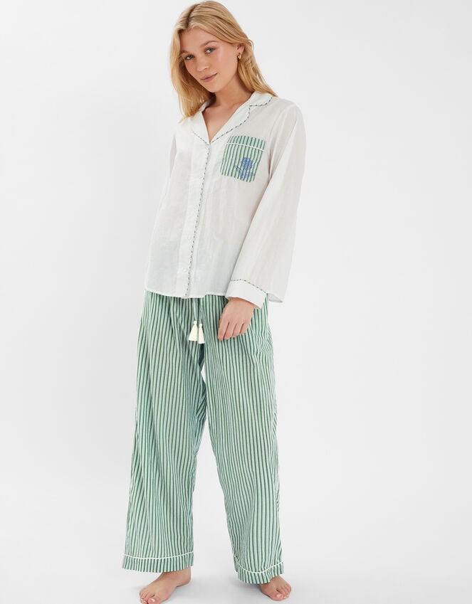 accessorize Dandelion Stripe Print Pyjama Set Green