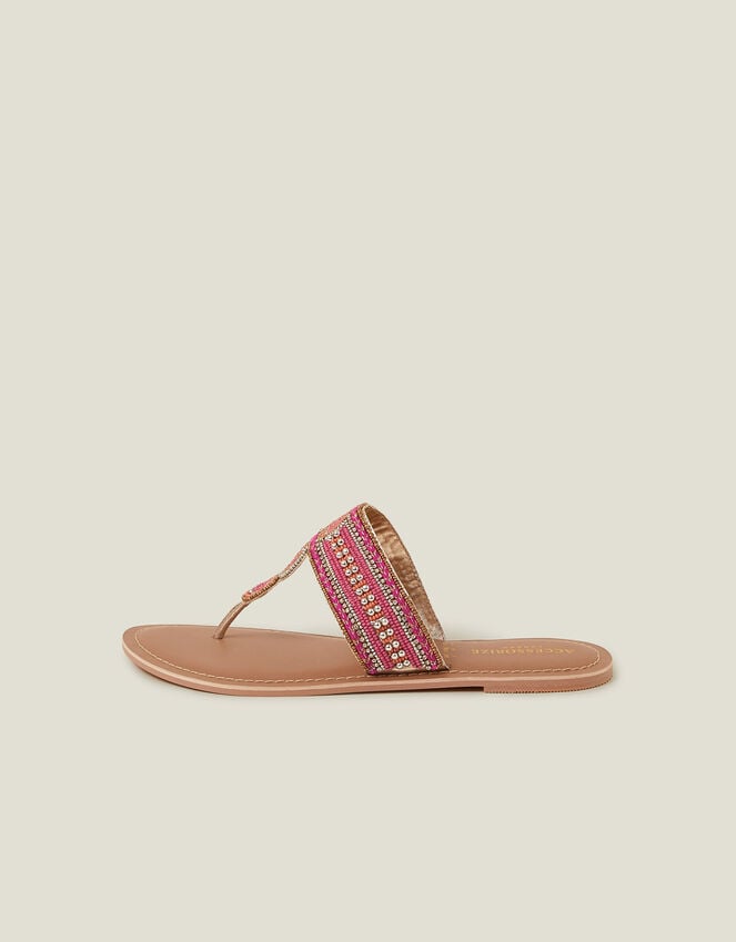 Accessorize Decorative Bead Circle Flip Flop Sandals Pink