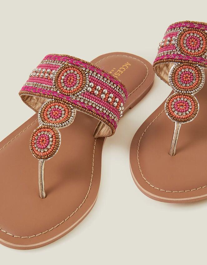 Accessorize Decorative Bead Circle Flip Flop Sandals Pink
