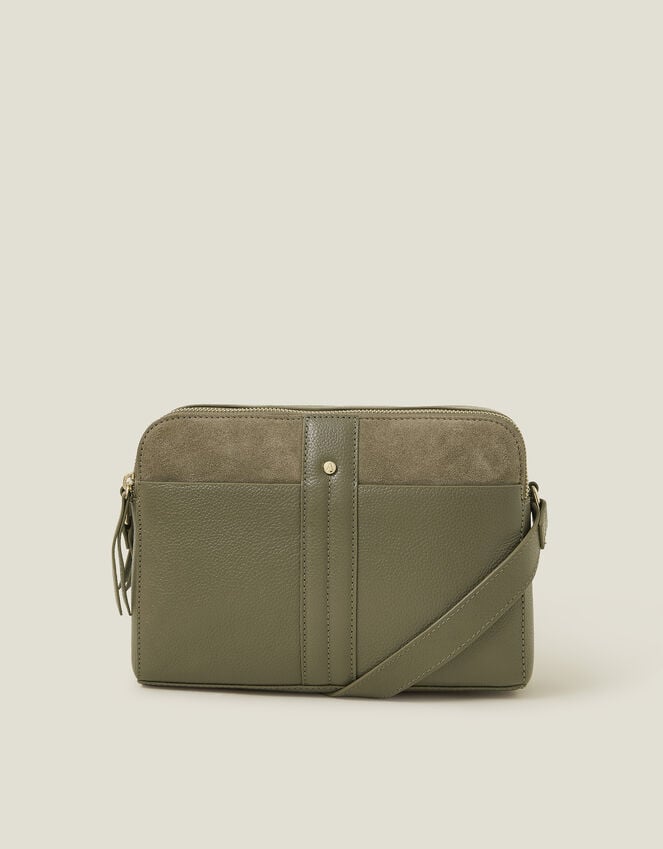 Accessorize Double Zip Leather Cross-Body Bag Green