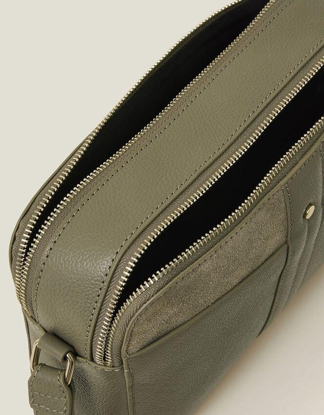 Accessorize Double Zip Leather Cross-Body Bag Green