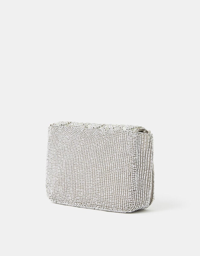 Accessorize Embellished Fold Over Clutch Bag Silver
