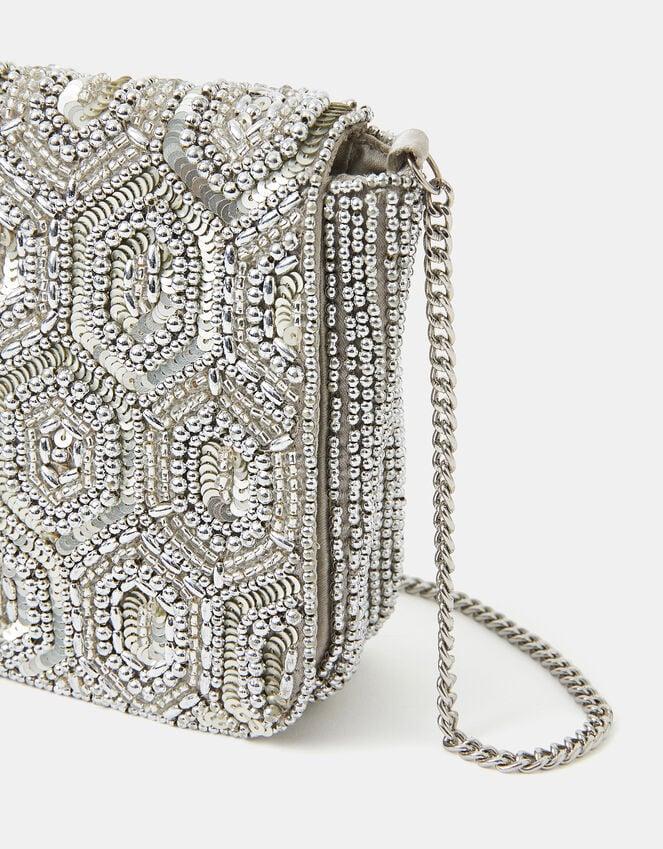 Accessorize Embellished Fold Over Clutch Bag Silver