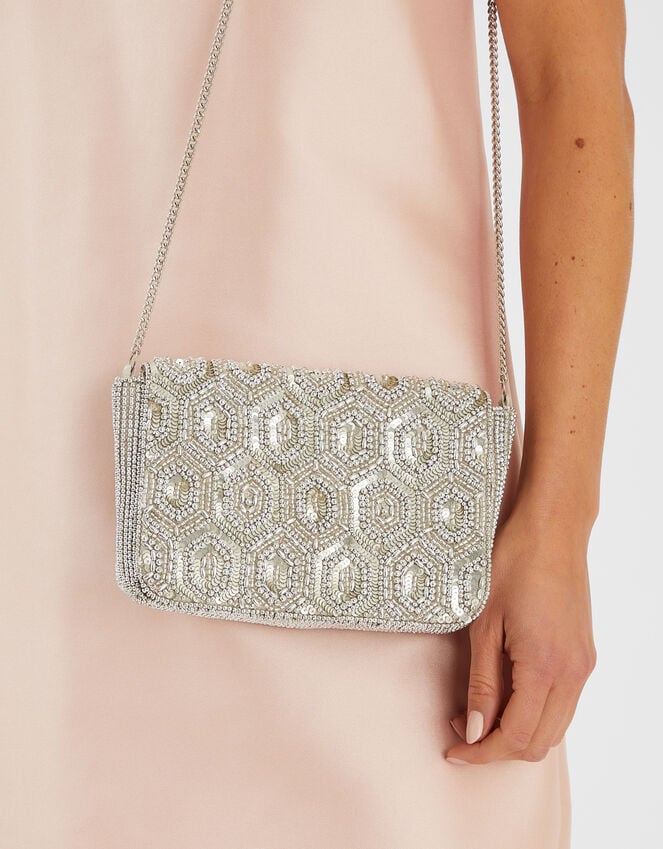 accessorize Embellished Fold Over Clutch Bag Silver
