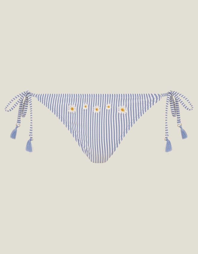 Accessorize Embroidered Daisy Stripe Tie Side Bikini Bottoms Blue