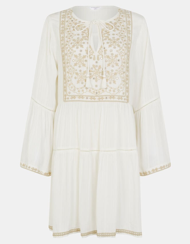 Accessorize Embroidered Flute-Sleeve Mini Dress Ivory