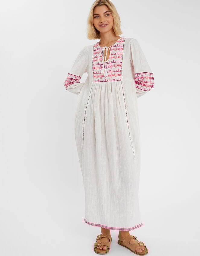 accessorize Embroidered Long Sleeve Maxi Dress Ivory