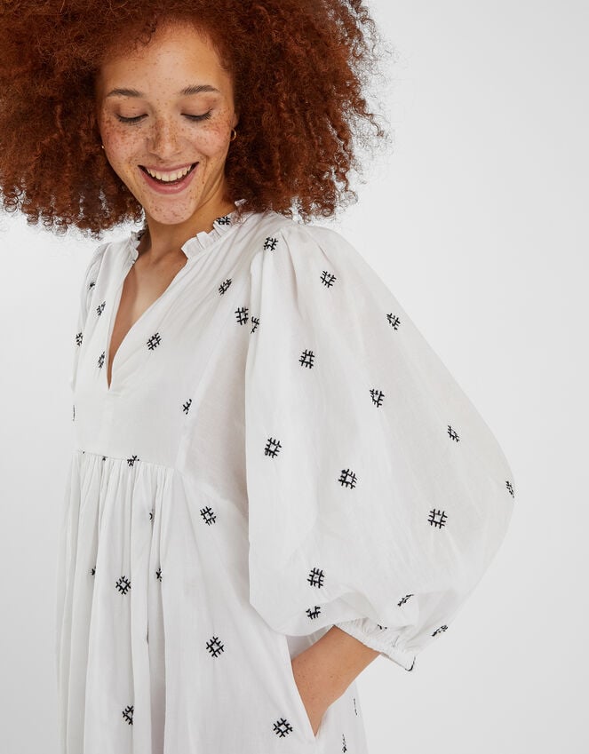 Accessorize Embroidered Long Sleeve Maxi Dress White