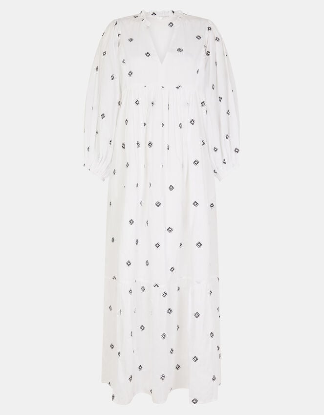 Accessorize Embroidered Long Sleeve Maxi Dress White