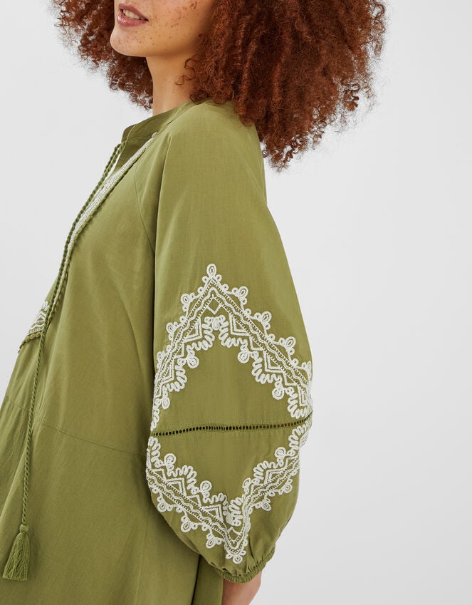 Accessorize Embroidered Long Sleeve Mini Dress Green