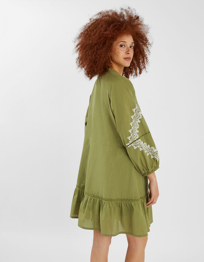 Accessorize Embroidered Long Sleeve Mini Dress Green