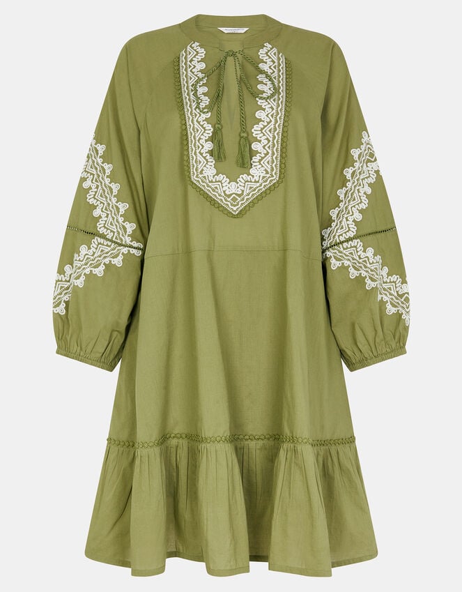 Accessorize Embroidered Long Sleeve Mini Dress Green