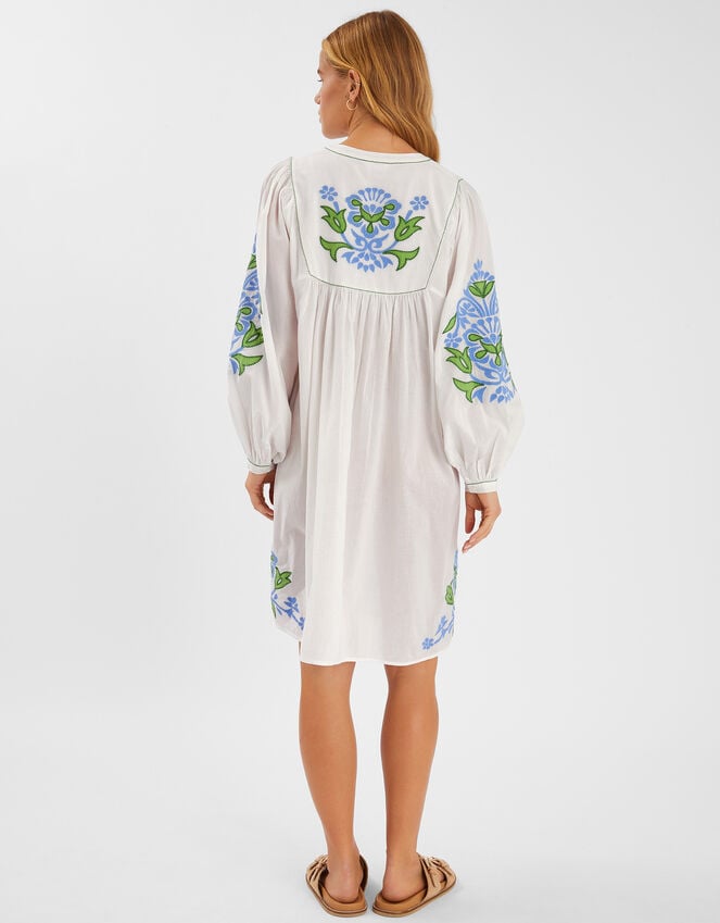 Accessorize Embroidered Long Sleeve Smock Dress White