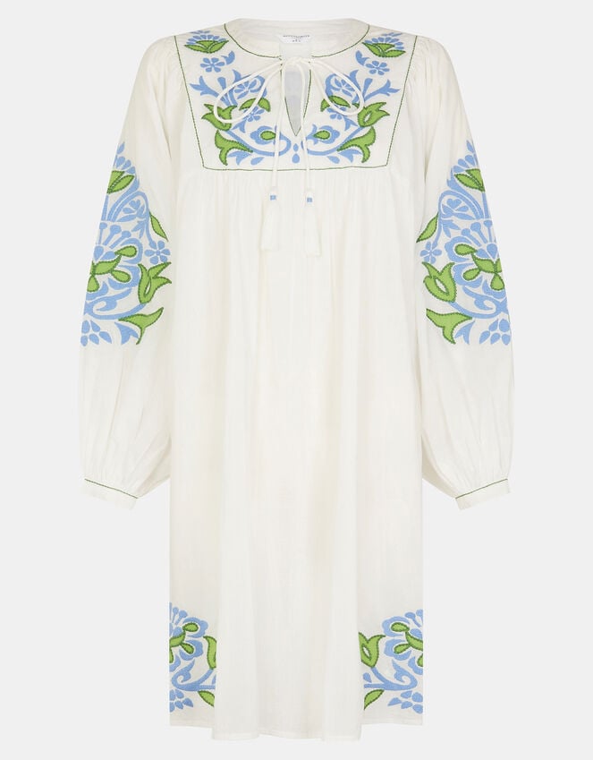 Accessorize Embroidered Long Sleeve Smock Dress White