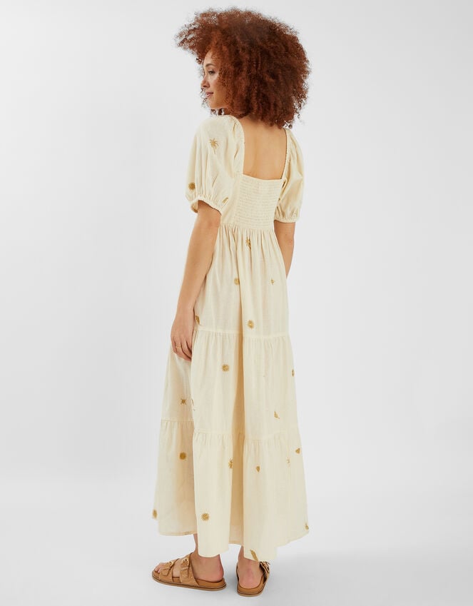 Accessorize Embroidered Puff Sleeve Maxi Dress Natural