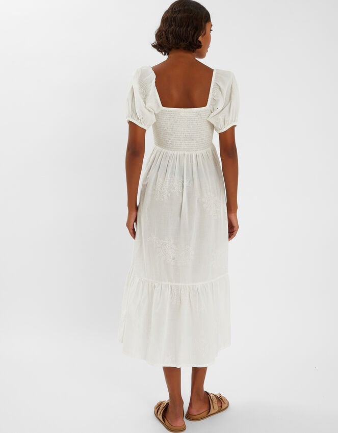 Accessorize Embroidered Puff Sleeve Midi Dress White