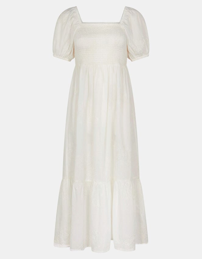 Accessorize Embroidered Puff Sleeve Midi Dress White