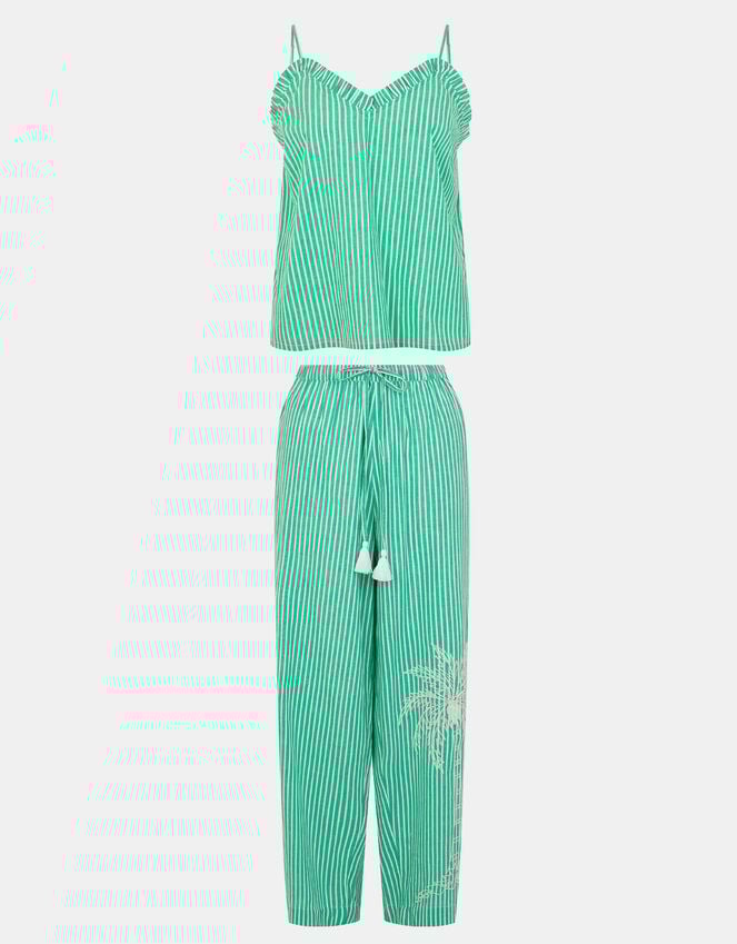 Accessorize Embroidered Stripe Long Pyjamas Set Green