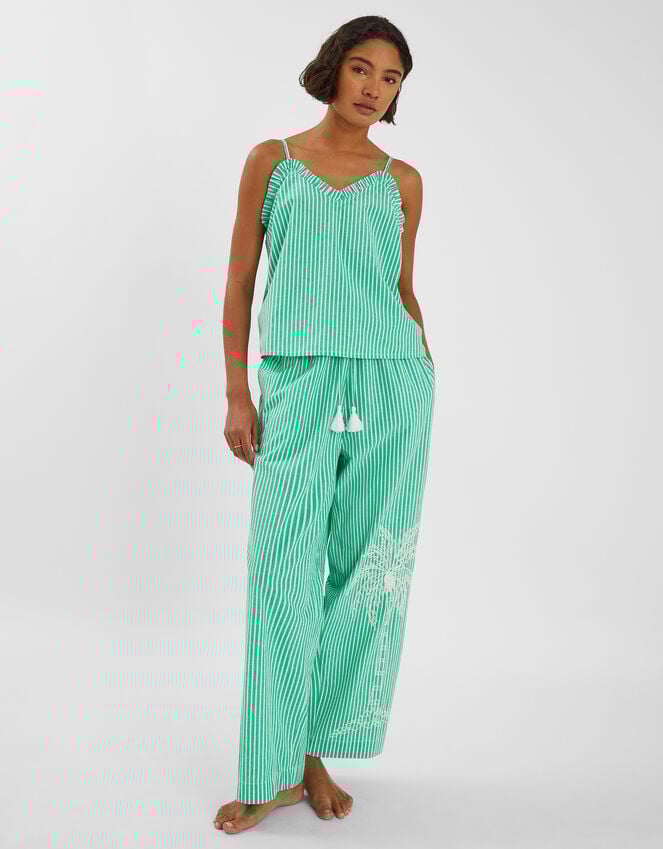 accessorize Embroidered Stripe Long Pyjamas Set Green