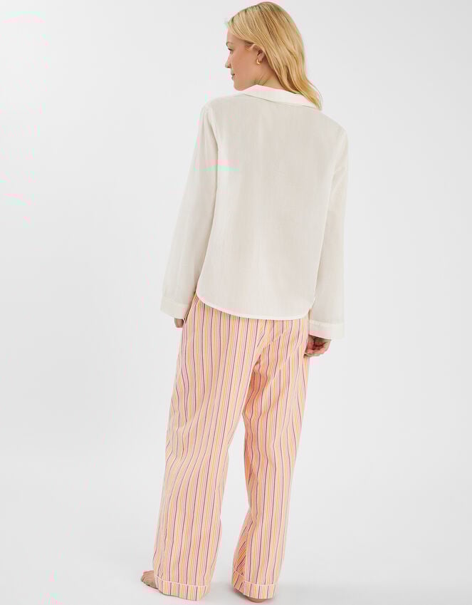 Accessorize Embroidered Stripe Long Pyjamas Set Pink