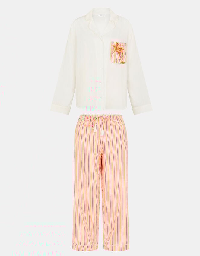 Accessorize Embroidered Stripe Long Pyjamas Set Pink