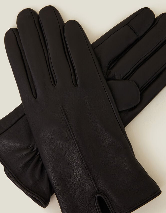 Accessorize Faux Fur Lined Touchscreen Leather Gloves Black