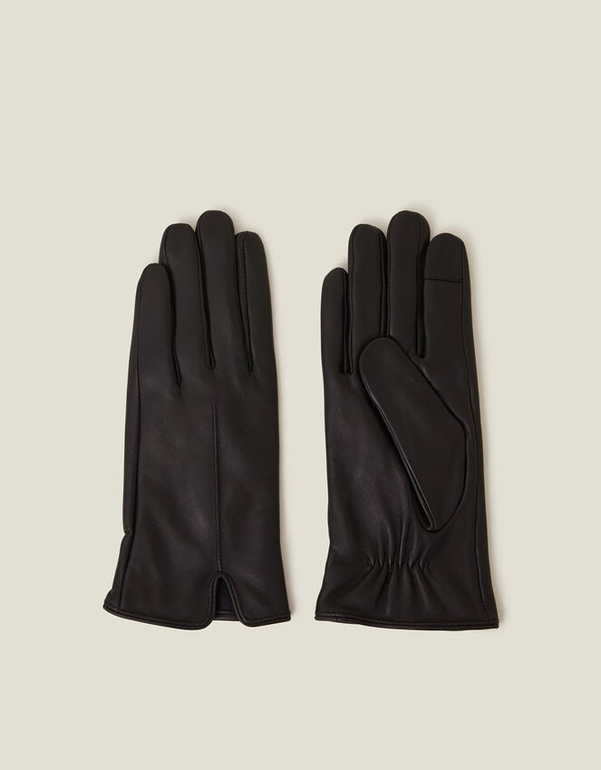 accessorize Faux Fur Lined Touchscreen Leather Gloves Black