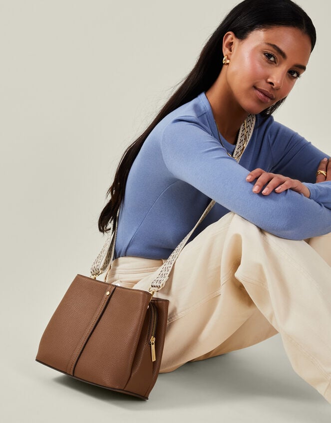 accessorize Faux Leather Webbing Strap Crossbody Bag Tan