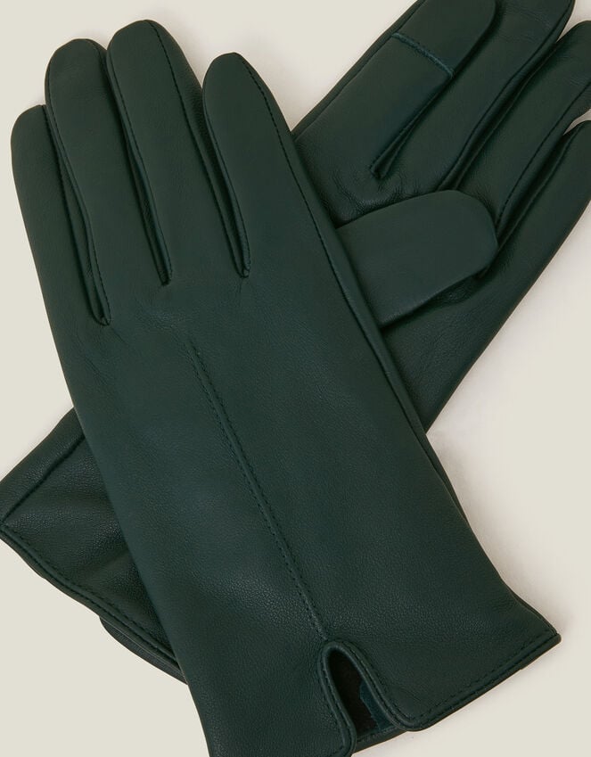 Accessorize Fleece Lined Touchscreen Leather Gloves Green