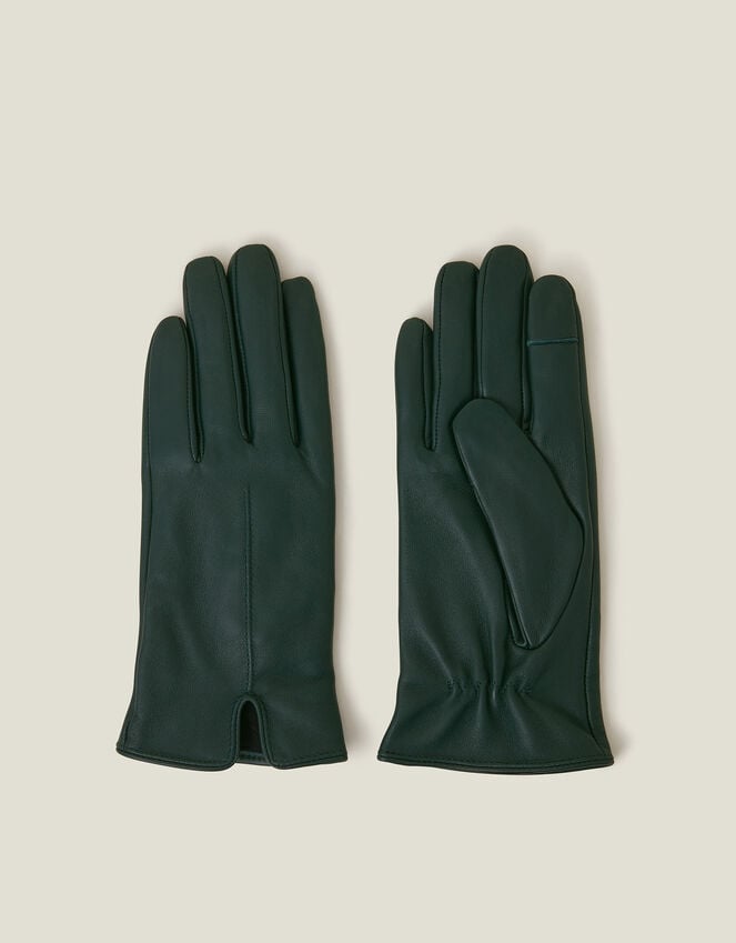 accessorize Fleece Lined Touchscreen Leather Gloves Green