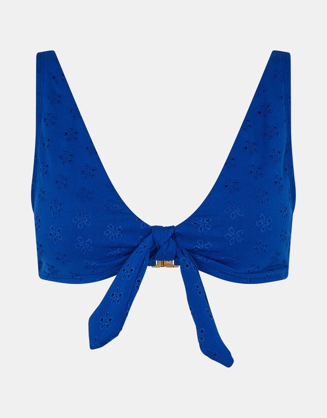 Accessorize Floral Broderie Tie-Front Bikini Top Blue