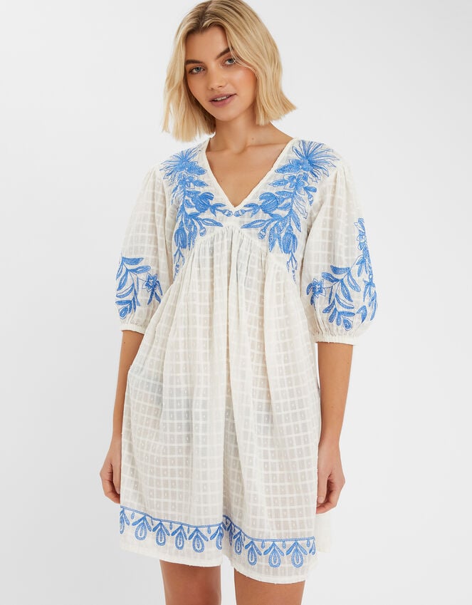 accessorize Floral Embroidered Beach Cover-Up Dress White