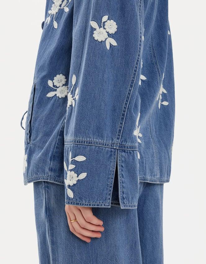 Accessorize Floral Embroidered Chambray Tie Jacket Blue