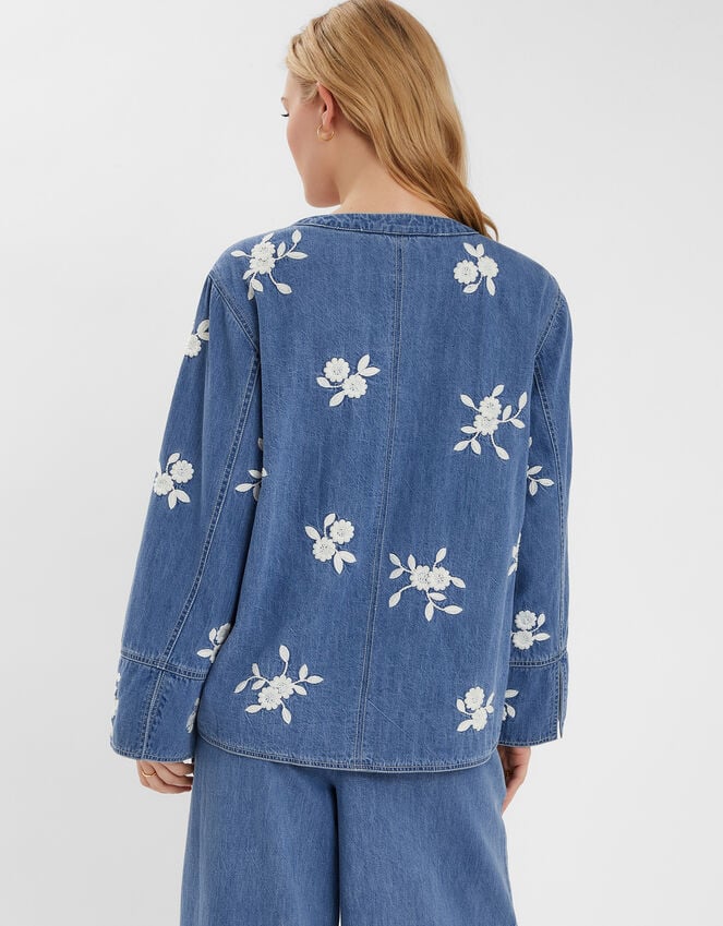 Accessorize Floral Embroidered Chambray Tie Jacket Blue