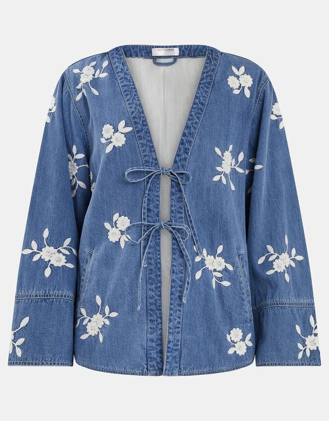 Accessorize Floral Embroidered Chambray Tie Jacket Blue